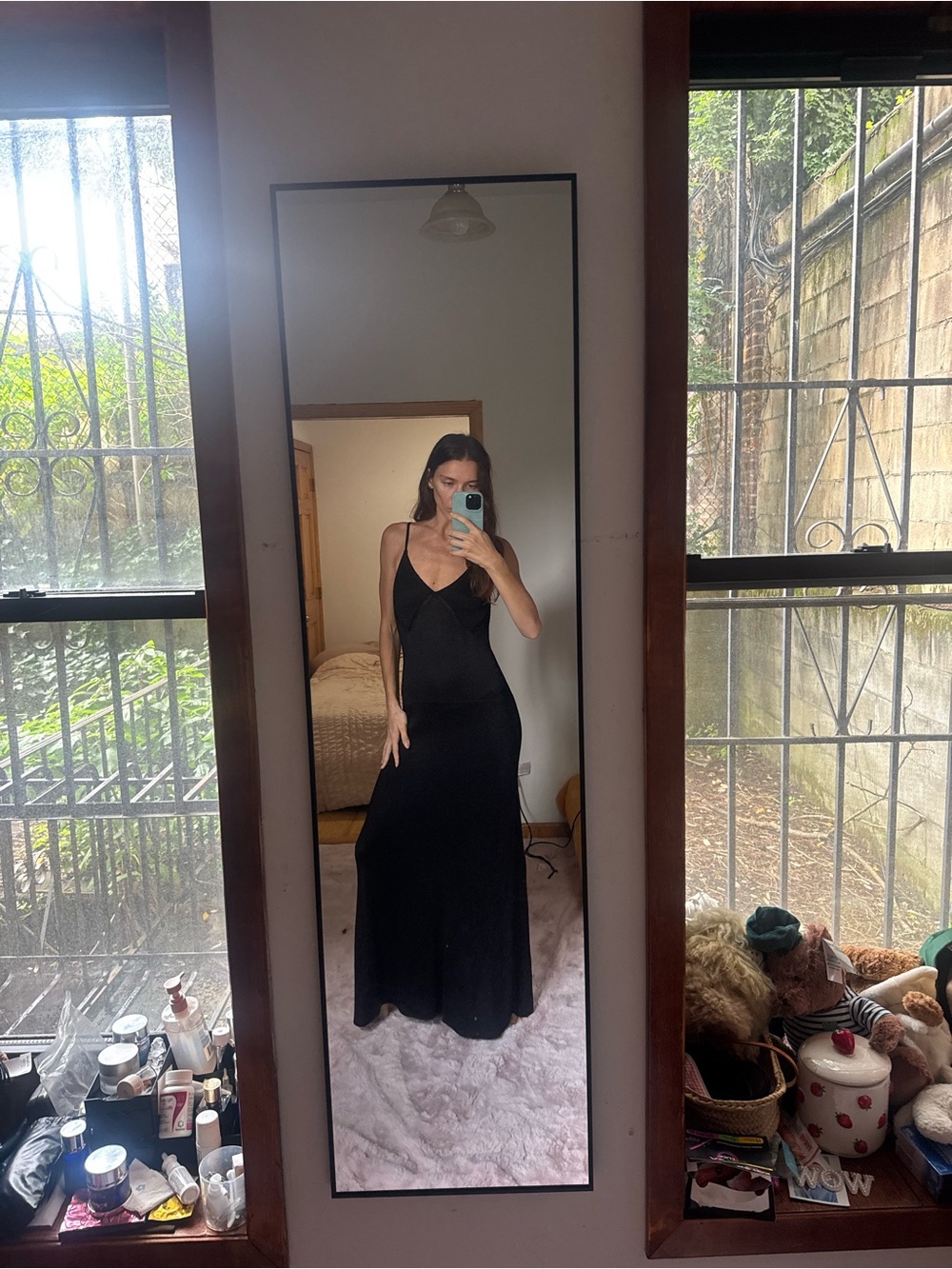 Proenza Schouler Black Slip Maxi Dress with Spaghetti Straps